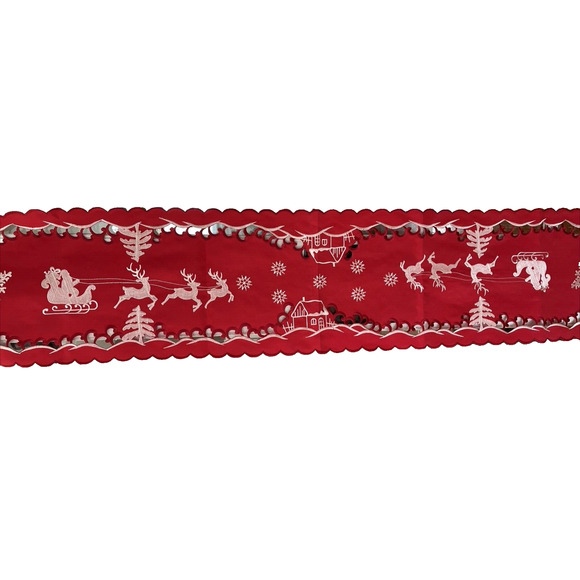 NWT Christmas Santa's Sleigh Table Runner Red Wimpole Street Creations 64" x 13" - Picture 2 of 7